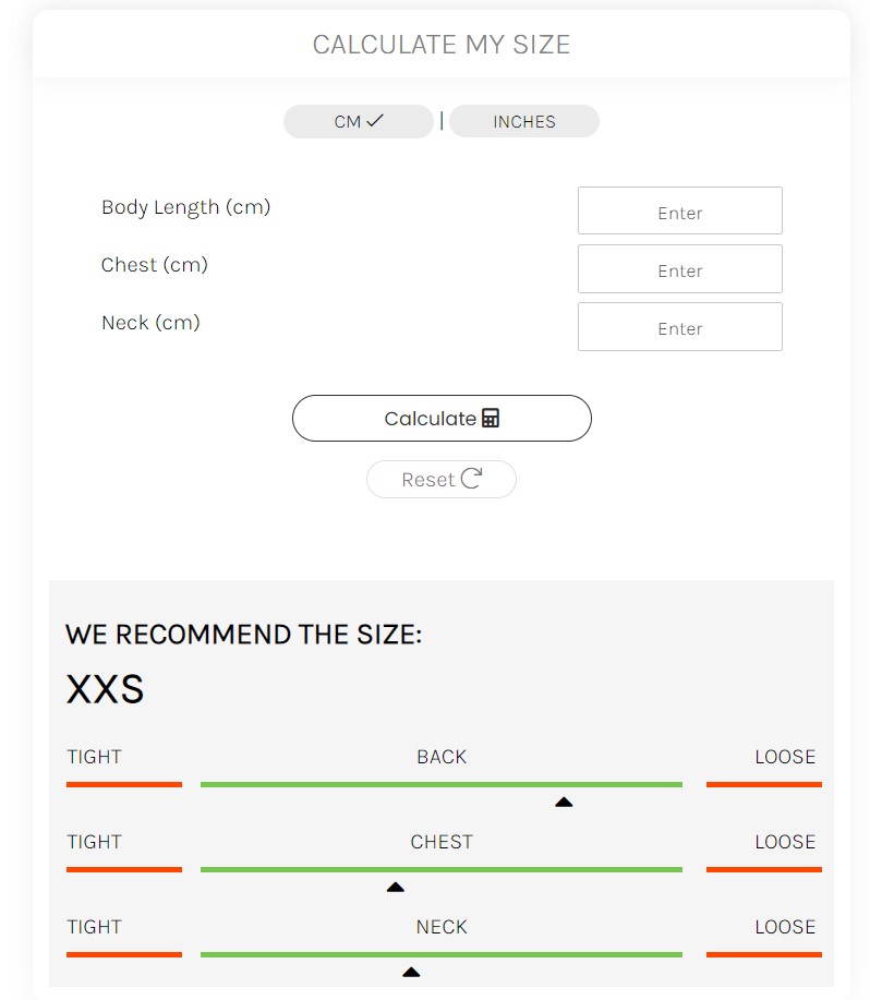 T-Shirt Size Calculator (Wix)